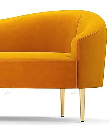 Image of Rosewood Luxury Curved Sofa in Premium Velvet-Fabric | Solid Wood Structure | High Density Foam | Sturdy Golden Legs | Comfortable & Stylish Couch for Living Room (Mustard Yellow, 3 Seater)