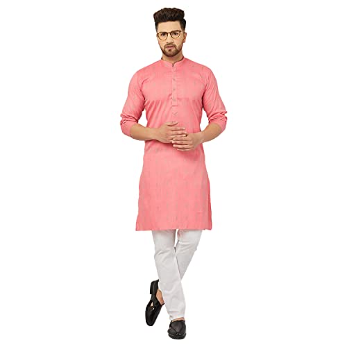 Image of Traditional Cotton Self Design Kurta Pajama Set For Men