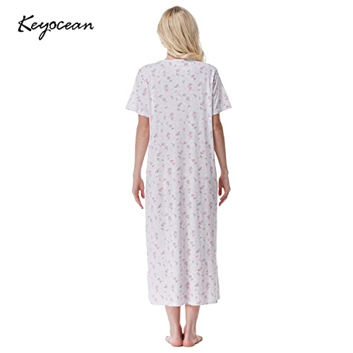 Keyocean Women Nightgowns, Soft 100% Cotton Lightweight Short Sleeve Night-dresses for Ladies