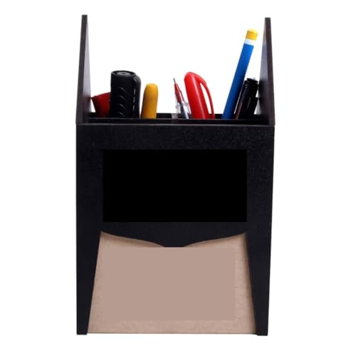 Image of Zesta Wooden Desk Organizer Pen Stand Remote Holder Card Slot | Table Accessory Office Desk Study Room | Pencil Storage Stand Stylish Workspace Decor (Black Man)