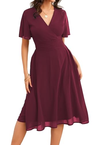 Image of Women's Summer Elegant Chiffon Wrap V Neck Aline Dress