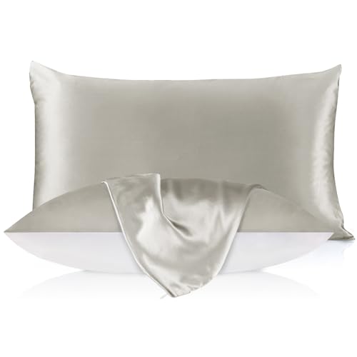 LILYSILK Natural Silk Pillowcase for Hair and Skin with Cotton Underside Standard 20x26 Inch Silvergray 1pc 19 Momme