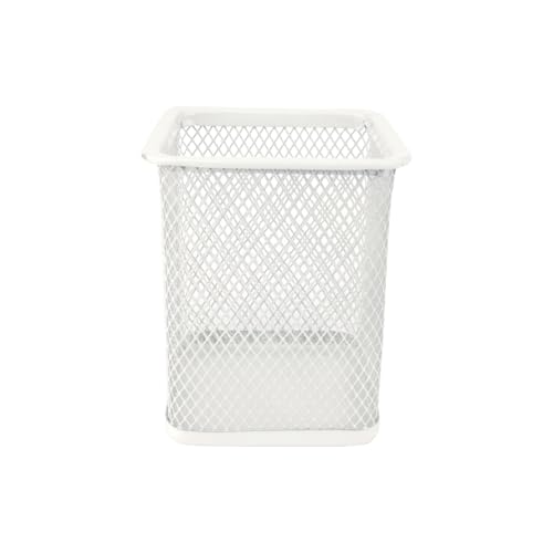 D.RECT KOMO Pot à Crayons Métal Mesh Carré – Organisateur de Bureau Stable – Gain de Place – Rangement Fournitures – Blanc Perlé