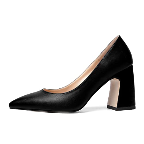 ROSERWISH Womens Sexy Elegant Pointed Toe Slip On Matte Wedding Block High Heel Pumps Dressy Shoes 3.5 Inch2