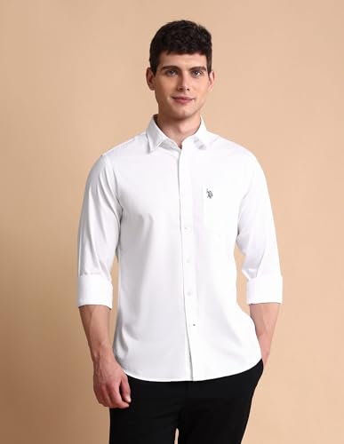 Image of U.S. Polo ASSN. Solid Tailored Fit Shirt for Men - 100% Cotton, Breathable & Comfortable, Full Sleeves Casual Shirt for Men
