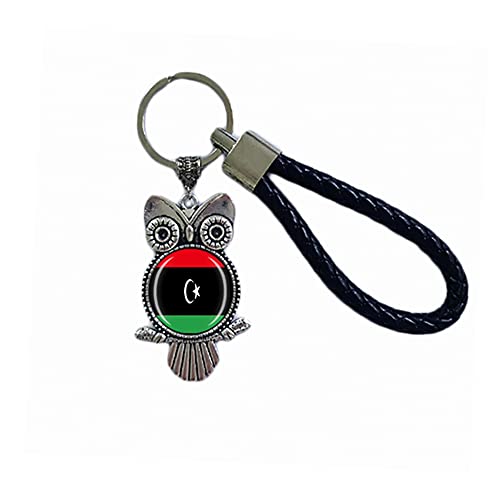 Porte-clés drapeau Libye souvenir cadeau porte-clés hibou pendentif porte-clés pour homme femme, Libye, 18 CM (7.09')
