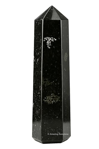 Image of Amazing Gemstone Large Nuummite Crystal Towers ~ Natural Healing Crystal Point Obelisk for Reiki Healing and Crystal Grid (5.5 to 6 INCH)