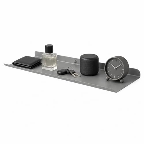 Image of OrganizeMee 24 Inch Grey Wall Shelf - Metal Floating Shelf for Wall, Wall Mounted Shelves, Modern Wall Shelf for Bedroom & Living Room Storage, Minimalist Wall Mount Shelf (62cm Long X 20.9 Cm deep)
