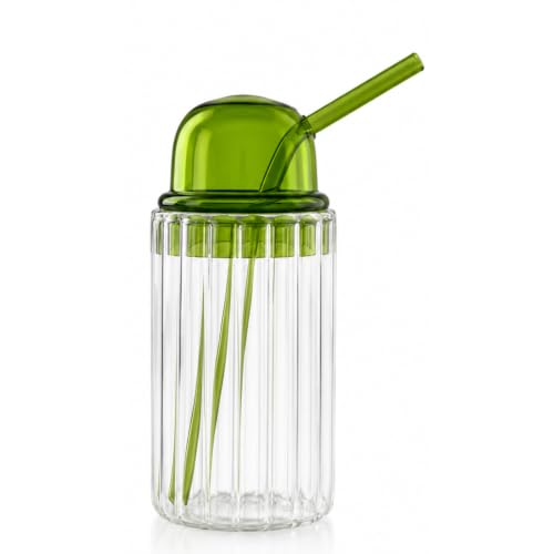 Image of Premium Ribbed Glass Tumbler with Glass Lid & Straw | Borosilicate Drinking Glass for Iced Coffee, Juice, Smoothies & Cold Beverages | Lightweight Aesthetic Glass Cup (Green Tumbler)