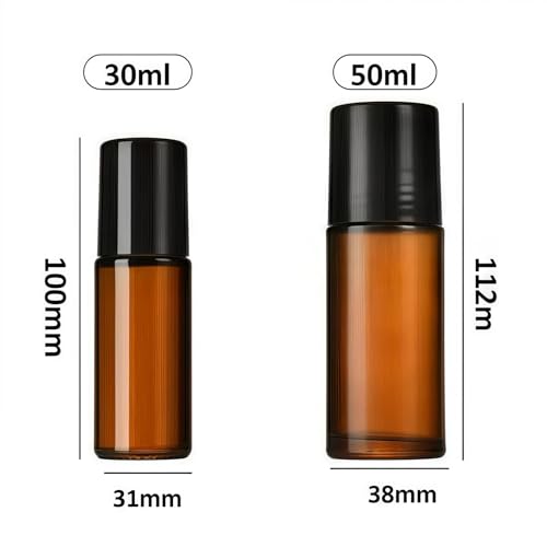 2Pcs 50ml Brown Glass Essential Oil Roller Bottles Refillable Roll on Empty Deodorant Bottle Containers Rollerball for Fragrance Roller Bottles Ball Applicator,Rollerball Bottle3