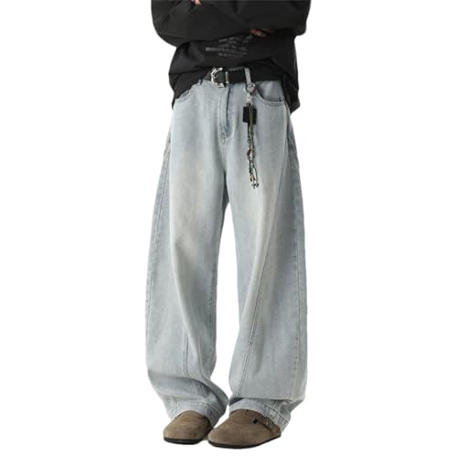 Men's Curved Denim Pants Pattern Splicing Solid Color Wide Leg Bottom Straight Loose Jeans