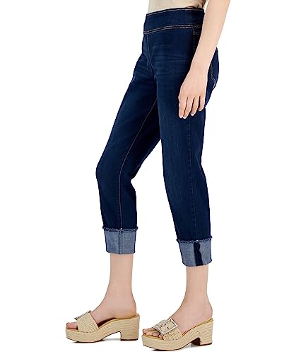 INC International Concepts Women's Mid Rise Pull On Cuffed Jeans Blue Size 43