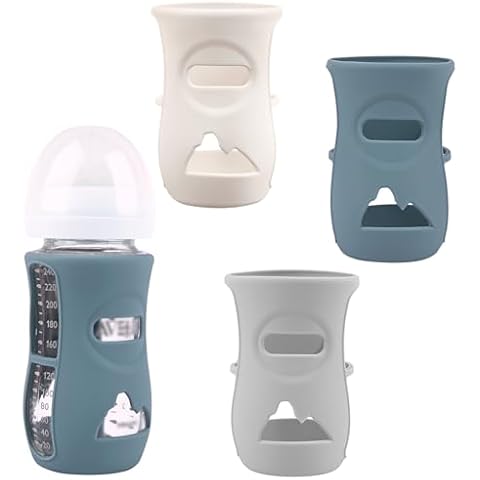 3 Pack Silicone Sleeves for Avent Natural Glass Baby Bottles, Anti Breakage Baby Bottle Holder, Compatible Philips Avent Glass Natural Baby Bottle 8 oz (Grey+Dark Blue+Apricot) Cover