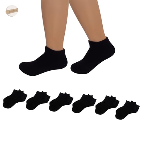 lurensa 6 Calcetines tobilleros niño-niña cortos unisex de algodón transpirables – pack medias cortas para deporte-shocks-sport (FR/ES, Números, 10, Regular, 6, negro 25-28)
