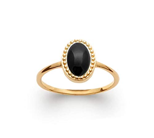 Bague anneau plaqué or d'exception ornée d'un cabochon agate noire