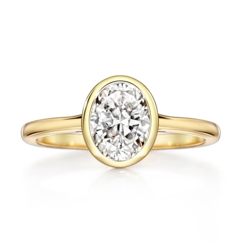 Michooyel 18K Gold Plated CZ Engagement Ring for Women, oval cut bezel style CZ Solitaire Promise Rings, D Color VVS1 Simulated Diamond 925 Sterling Silver Rings