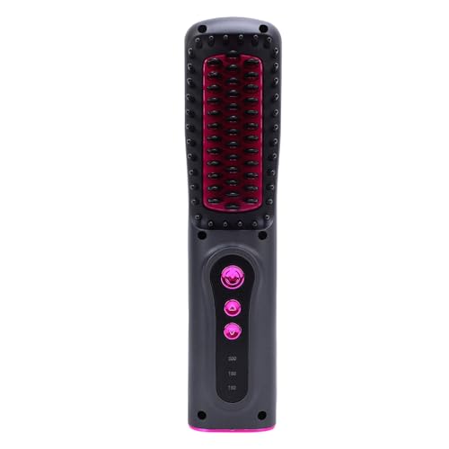 ZJchao Cordless Hair Straightener Brush USB Rechargeable Mini Hot Brush for Straightening Curling All Hair Types Portable Travel Friendly ABS Material 3 Temperature Settings (Gray Red)
