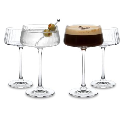 WUITOKI Martini Gläser, 4 Stück, 22cl, geriffeltes Kristallglas, spülmaschinenfest, stoßfest, Aperitifgläser, Cocktail