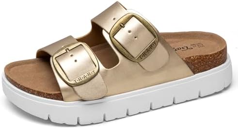 Trary Women’s Platform Sandals, Double Buckle Slides, Wedge Chunk...