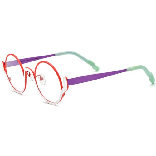 Image of FONEX Colorful Pure Titanium Glasses Frame Women Retro Round Eyeglasses