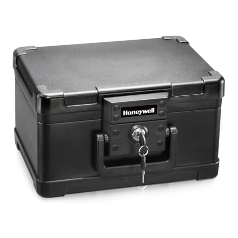 Honeywell Safes & Door Locks - Small Safe Box Chest for Home - Fireproof Safe Holds #10 Envelopes, USB Flash - Strong ABS Plastic - Document, Money Safe with Key Lock System - 0.15 CU, Black - 1101 Cover