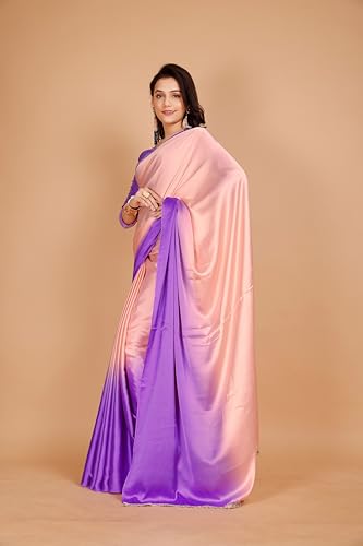 Image of Garden Vareli Lace Border Satin Saree with Unstitched Sequin Blouse Piece