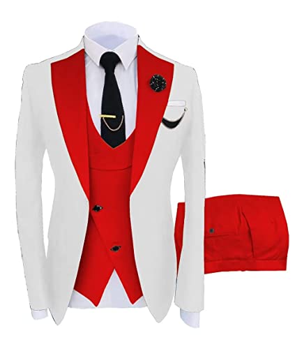 Men's 3 Pieces Suit Elegant One Button Slim Fit Jacket Tuxedo Suit Single Breasted Party Blazer Vest Pants Set2