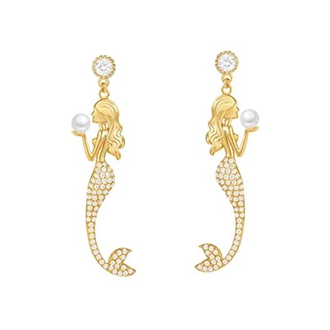 Mermaid Tears Dangle&Drop Earring Jewelry for Girls Women, Long Asymmetric Waterdrop Earrings Zircon Mermaid Pearl Earrings, Crystal Metal Cubic Zirconia, Cubic Zirconia Cover