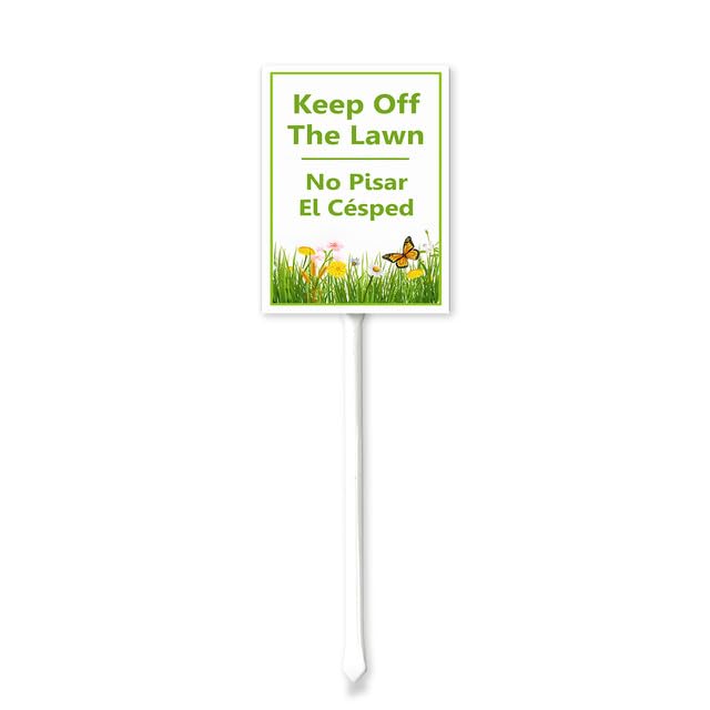 Geroclonup (20x30) CM Keep Off The Lawn In Spanish Metal Yard Sign With Stakes For Lawn Garden Sign Holder Outside Butterfly Decorations Yard Sign Stand Lawn Tin Sign Home Decor Outdoor