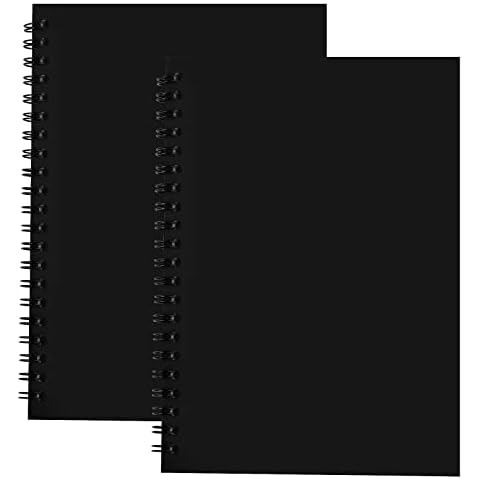 2 Pack Sketch Notebook, 280 Sides/140 Pages A4 Coil Sketchbook, A4 Spiral Blank Notebook Plain Notepad, Sketch Book Paper, Black Cover Sketch Pad, for Sketching, Writing and Journal Refill, Black Cover