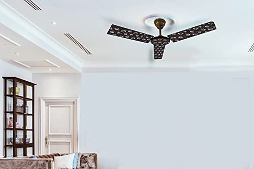Image of Stylista Waterproof & Dustproof Three Blade Ceiling Fan Cover with attachable Enclosure Set of 2 Fan Covers Floral Pattern Dark Brown