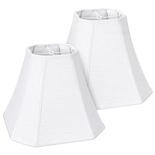 Image of 2-Pack White Square Cut Corner Lamp Shades, 6.5 inch Top x 13 inch Bottom x 10.8 inch Height, Spider Fitter - Medium Shade for Table Lamps, Foldable Bell Fabric Lampshade, Modern & Minimalist Home Decor.