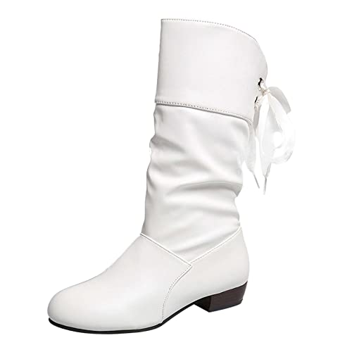 YAOJIWANG Botas Mujer Invierno Rebajas Cuña Altas Cuero Zapatos de Plataforma Cremallera Lateral Hebilla Botines Cordones Comodas Botas de Barril Medio Aire Libre Exterior Negro Marrón