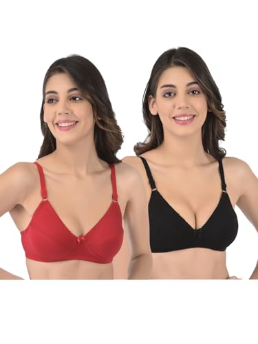 Image of Softline Women's Cotton Blend Wire-Free Non-Padded | Full Coverage Bra Combo | Cut & Sew Design (Pack of 2)