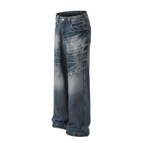 Jeans Pants Trousers Denim Retro Street Trendy Straight Tube Washed and Whitewashed Design High End Commuter for Men3
