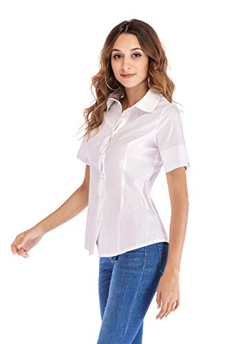 Sunnow Womens Tailored Short Sleeve Basic Simple Button-Down Shirt With Stretch (3Xl, White) #TOP5