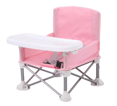 SIzlaho 子供用ダイニングチェア、ポータブルで折りたたみ可能、ベビーダイニングテーブル、外食、ストラップデザイン、アルミニウム、6ヶ月から3歳、大きな収納バッグ、多機能チェア(31 * 31 * 37cm) (ピンク)