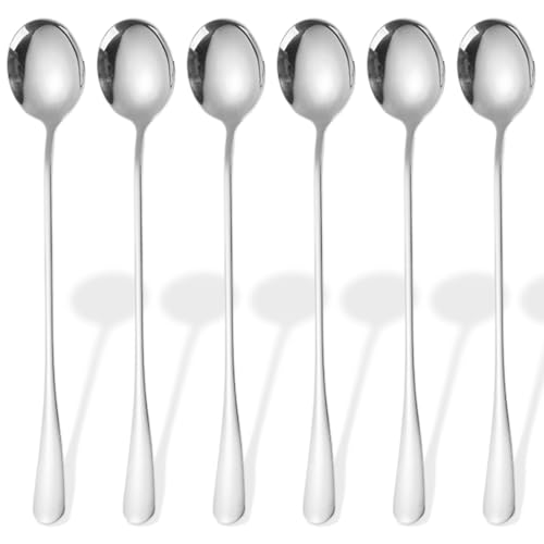 6 cucharas de acero inoxidable con cabeza redonda, cucharas de postre, cucharas de helado, cucharas de espejo, cucharas de café