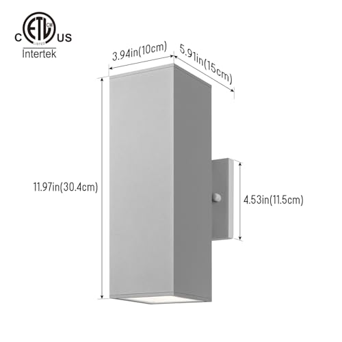 Image of mirrea 12 inch Modern Outdoor Porch Light in 2 Lights, Matte Gray, 2 Pack