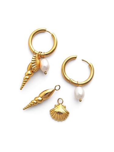 Miniatura 3 de SINGULARU Pendientes Mujer Carmen True Mar Acero Baño Oro | Acero con baño de Oro de 18kt resistente al agua con perla cultivada.