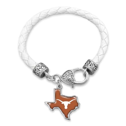 Texas Longhorns State of Mine White Leather Bracelet Jewelry Gift Licensed UT