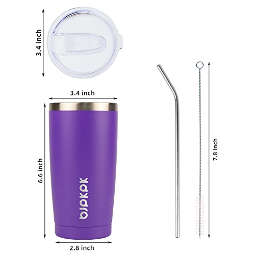 Image of BJPKPK 20oz Coffee Tumbler with Lid & Straw, Insulated Stainless Steel Mug | Double Wall Vacuum, Keeps Hot /Cold, BPA Free, Leak Proof, Iced Coffee Cup Fit Car Holder, Travel & Beach, Purple