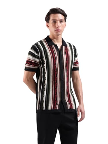 Image of The Indian Garage Co Men Slim Fit Textured Flatknit Half Sleeves Shirt
