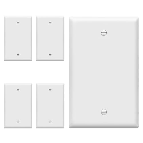 Image of ENERLITES 5 Pack Mid-Size Blank Wall Plate Cover, No Device, 1-Gang, White | Medium size 4.88 inch x 3.11 inch, cover unused electrical box /outlet /switch, unbreakable polycarbonate, UL-listed, easy to install