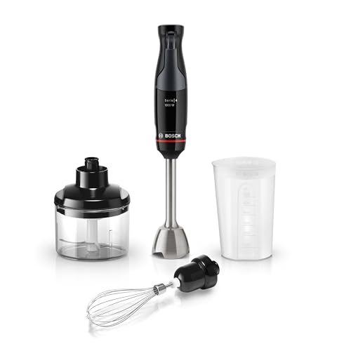 Bosch ErgoMaster Series 4 MSM4B621GB Pressure Controlled Speed 2 in 1 Hand Blender with Chopper, Beaker and Whisk, Stainless Steel Blade, 1000 W Motor, Black