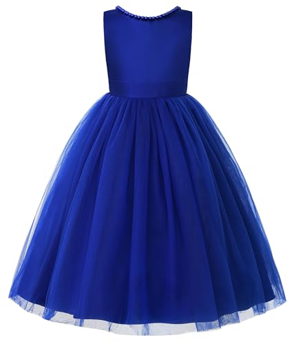 JerrisApparel Flower Girl Dress Sleeveless Tulle Skirt Pearl Trim Back Bow Wedding Party Gown2