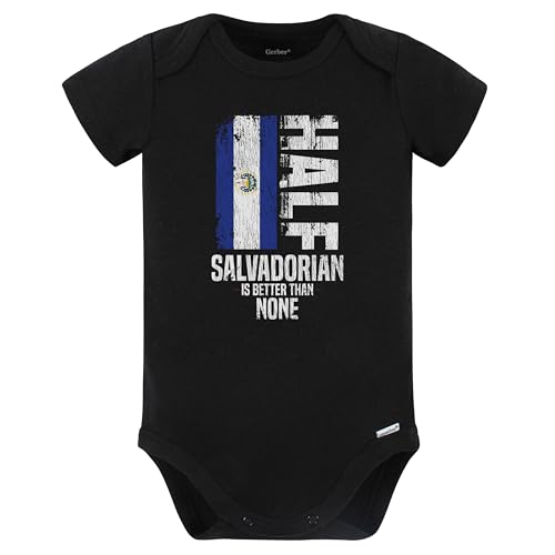Image of Half Salvadorian is Better Than None Funny Salvadorian Flag Baby Bodysuit (Black)