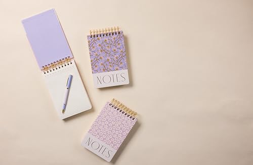 Image of DesignWorks Ink Twin Wire Chunky Notepad - 5.75 inch x 8.5 inch Large To Do List Notepad & Daily Planner with Perpetual Headers - Top Spiral Binding & Hardcover, 192 Lined Sheets - Purple Vintage Floral