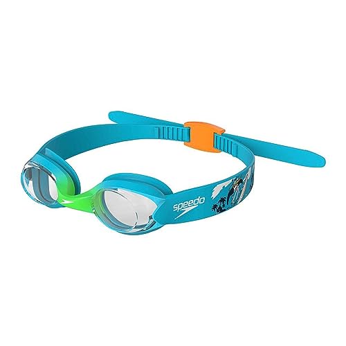 Speedo Unisex-Youth Illusion Swimming Goggles | Secure Fit | Anti-fog | Anti-leak Azure/Fluo Green/Fluo Orange 2-6 years