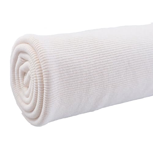Ribbing Fabric for Cuffs，Elastic Threaded Fabric All Cotton Knitted Cuffs Collar and Hem Ribbed Fabric by The Yard(Size:20CM,Color:White B)